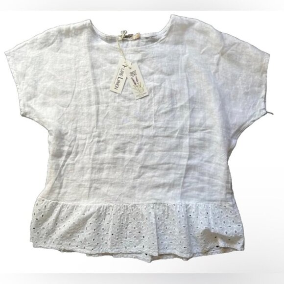 Spaziochic Tops - NWT SPAZIOCHIC Italy‎ Made 🇮🇹 100% LINEN crew neck Cap sleeve Peplum Top L